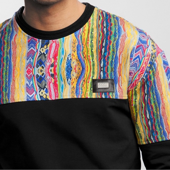 COOGI Tribute Fleece Crewneck Small Black Tribal Colorblock - Picture 10 of 12